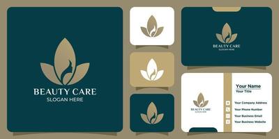 set of minimalist lotus flower logos and business cards vector