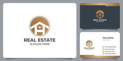 Set of minimalist real estate logos with business card branding vector