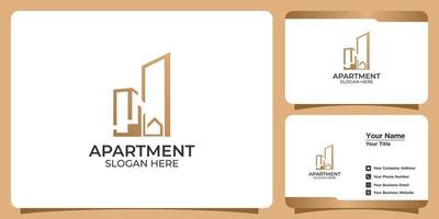 logotipo de apartamento minimalista con diseño de logotipo de estilo de arte lineal y plantilla de tarjeta de visita vector