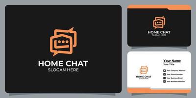 conjunto de logotipo de casa de combinación de sala de chat minimalista con marca de tarjeta de presentación vector