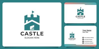 logotipo de castillo minimalista elegante con marca de tarjeta de visita vector