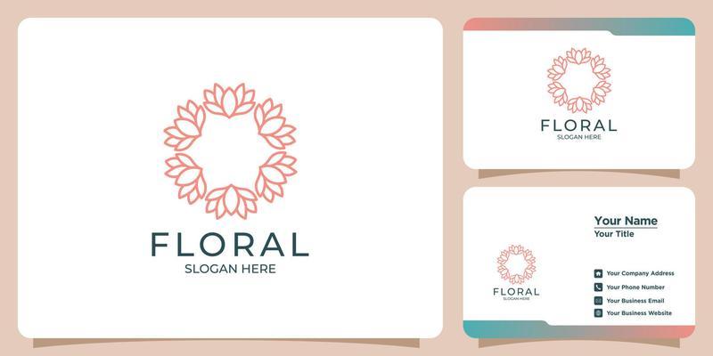 Set of hand drawn feminine and modern floral template logos and business cards