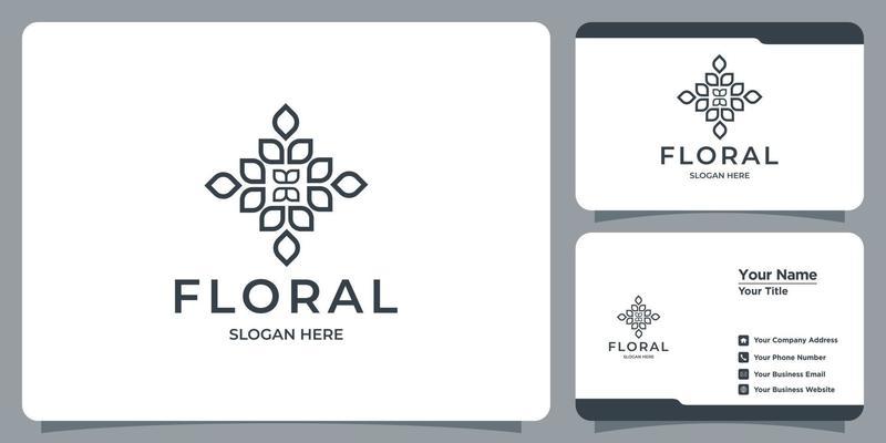 Set of hand drawn feminine and modern floral template logos and business cards