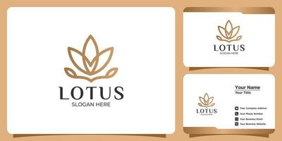 conjunto de logotipos y tarjetas de visita de plantillas de flores de loto dibujadas a mano vector