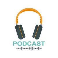 simple podcast o logotipo de radio con auriculares y vector de pista de sonido