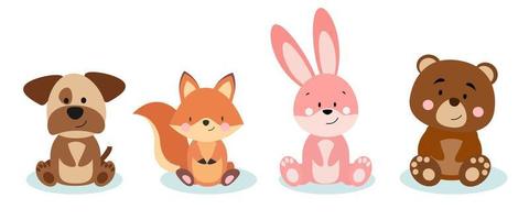 Set of isolated animals - vector illustration. Dog, bunny, bear, squirrel.