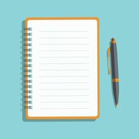 cuaderno blanco con lata de líneas y bolígrafo. cuaderno y bolígrafo aislados en el fondo. vector