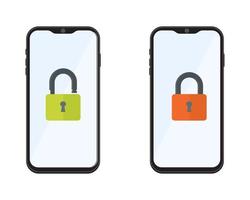 Vector illustration of a notification of a locked and unlocked mobile phone. Smartphone security, personal access, user authorization, login, security technology.