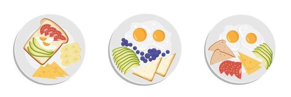 un conjunto de deliciosos y saludables desayunos. vector