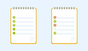 To do list icon. A notebook with a completed and unfinished to-do list. vector