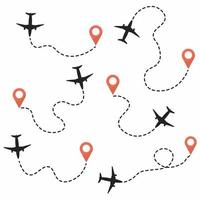 Aircraft routes. Travel and tourism concept. Vector set