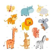 una ilustración vectorial de lindos iconos de dibujos animados de safari animal vector