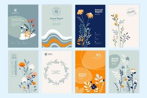 Set of brochure designs on the subject of nature, spring, beauty, fashion, natural and organic products, environment. Vector illustration or cover design templates, annual reports, marketing material.