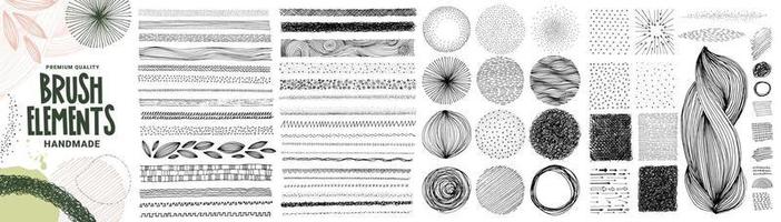Set of hand drawn brush elements, textures and patterns and graphic elements. Vector illustration concepts for graphic and web design, packaging design, marketing material.