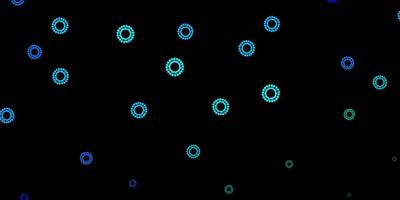 Dark blue, green vector background with covid-19 symbols.