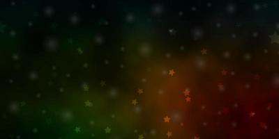 Fondo de vector verde oscuro, rojo con estrellas de colores.