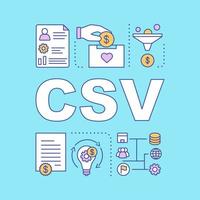 creando un banner de conceptos de palabras de valor compartido. csv. oportunidades de negocio. necesidades sociales. activos corporativos. márketing. idea de tipografía de letras aisladas con iconos lineales. ilustración de contorno vectorial vector