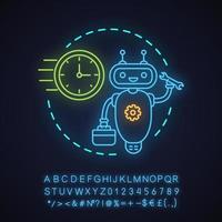 Problem fixing neon light concept icon. Customer support idea. Client service chatbot. Virtual assistant with spanner. Glowing sign with alphabet, numbers and symbols. Vector isolated illustration