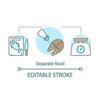 Separate food concept icon. Fish processing idea thin line illustration. Food handling, preparation. Cooking. Vector isolated outline drawing. Edtable stroke