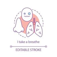 Take breath concept icon. Respire idea thin line illustration. Nose and lungs. Relax, calmness. Stress overcoming. Relaxation. Panic emotion mood. Vector isolated outline drawing. Editable stroke