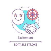 Excitement concept icon. Deal idea thin line illustration. Success goal achievement. Excited confident businessman. Luck deal. Business agreement. Vector isolated outline drawing. Editable stroke