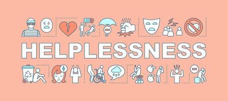 Helplessness word concepts banner. Sadness feeling. Disability, health problem. Unsolvable trouble. Presentation, website. Isolated lettering typography idea, linear icons. Vector outline illustration