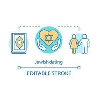 Jewish dating concept icon. Date by religion idea thin line illustration. Judaism romantic matchmaking. Religious, ethnical, cultural love search. Vector isolated outline drawing. Editable stroke
