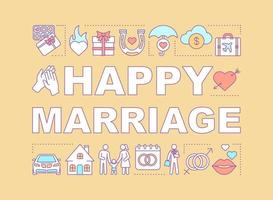 Happy marriage word concepts banner. Online dating. Family matchmaking. Find husband, wife. Presentation, website. Isolated lettering typography idea with linear icons. Vector outline illustration