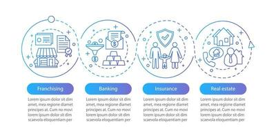 Insurance vector infographic template. Investment. Finances. Banking, franchising, real estate. Data visualization with four steps and options. Process timeline chart. Workflow layout with icons