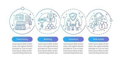 plantilla de infografía de vector de seguros. inversión. finanzas. banca, franquicia, inmobiliaria. visualización de datos con cuatro pasos y opciones. gráfico de la línea de tiempo del proceso. diseño de flujo de trabajo con iconos