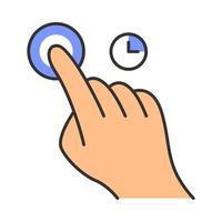 Touch and hold gesturing color icon. Touchscreen gesture. Human hand and fingers. Using sensory devices. Isolated vector illustration