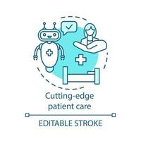 Cutting edge patient care concept icon. Progressive nursing technology. Using robots in medicine. Hospital treatment idea thin line illustration. Vector isolated outline drawing. Editable stroke