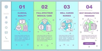 Medical service advances, benefits onboarding mobile web pages vector template. Responsive smartphone website interface idea with linear illustrations. Webpage walkthrough step screen. Color concept