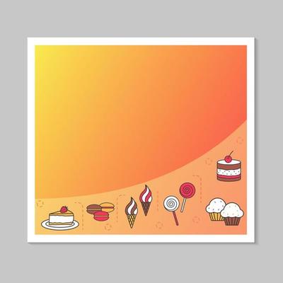 Confectionery social media banner, poster, posts cover mockup, booster. Desserts bakery and cafe. Frame vector template. Background for text, photos. Isolated color border with icons