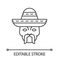 Head with mustache and sombrero linear icon. Macho. Traditional mexican man. Thin line illustration. Contour symbol. Vector isolated outline drawing. Editable stroke