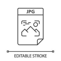 JPG file linear icon. Digital image file format. Thin line illustration. Contour symbol. Vector isolated outline drawing. Editable stroke