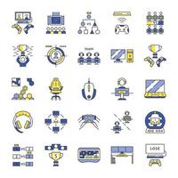 Esports color icons set. Gaming device and gadgets. Video game tournaments. Isolated vector illustrations