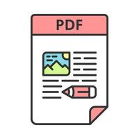 PDF file color icon. Portable document format. Isolated vector illustration