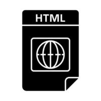HTML file glyph icon. Saved web page file. Silhouette symbol. Negative space. Vector isolated illustration