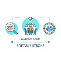 Audience needs concept icon. Public speaking. Target audience. Lead generation. Community, society. Group of people. Protest, meeting thin line illustration. Vector isolated drawing. Editable stroke