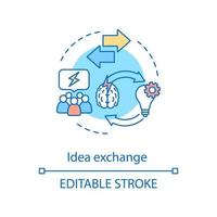 Idea exchange concept icon. Teamwork, cooperation. Creativity. Solution search. Project management. Problem solving idea thin line illustration. Vector isolated outline drawing. Editable stroke
