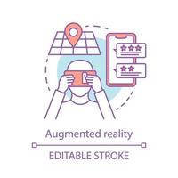 Augmented reality concept icon. AR applying. E-commerce via virtual reality tools. Entertainment and gaming. Mixed reality idea thin line illustration. Vector isolated outline drawing. Editable stroke