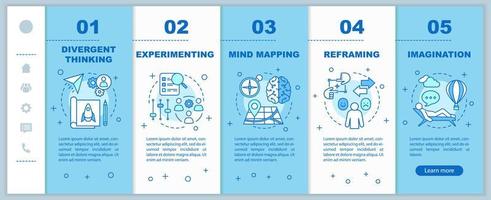 Cualidades profesionales incorporando plantilla vectorial de páginas web móviles. Habilidades blandas de recursos humanos. imaginación, mapas mentales. interfaz de sitio web de teléfono inteligente sensible. pantallas de pasos del tutorial de la página web. concepto de color vector