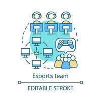 Esports team concept icon. Command competition for prize. Gamers teamwork. Video game addiction. Cyber championship idea thin line illustration. Vector isolated outline drawing. Editable stroke