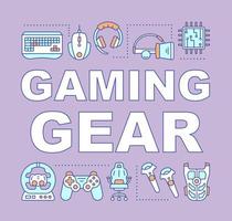 Gaming gear word concepts banner. Esports accessories. Video game devices. Gamer equipment. Presentation, website. Isolated lettering typography idea with linear icons. Vector outline illustration