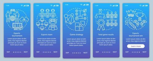 Esports tournament onboarding mobile app page screen vector template. Online video game competitions. Walkthrough website steps with linear illustrations. UX, UI, GUI smartphone interface concept