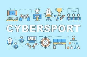 Cybersport word concepts banner. Esports tournament organizing. Computer games competition. Presentation, website. Isolated lettering typography idea with linear icons. Vector outline illustration