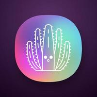 Organ pipe cactus app icon. Cactus with hushed face. Embarrassed wild Pitahaya cacti. Unhappy surprised tropical plant. UI UX user interface. Web or mobile application. Vector isolated illustration