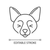 Border Collie cute kawaii linear character. Thin line icon. Dog with smiling muzzle. Domestic doggie with tongue out. Animal with squinting eyes. Vector isolated outline illustration. Editable stroke