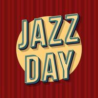 Jazz day vintage 3d vector lettering. Retro bold font. Pop art stylized text. Old school style letters. 90s, 80s concert promo poster, banner typography design. Red halftone striped color background